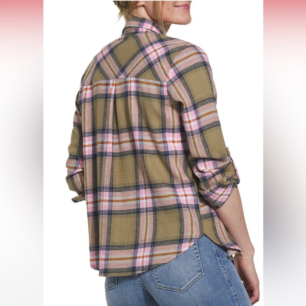 NWT Thread & Supply olive and pink flannel size L